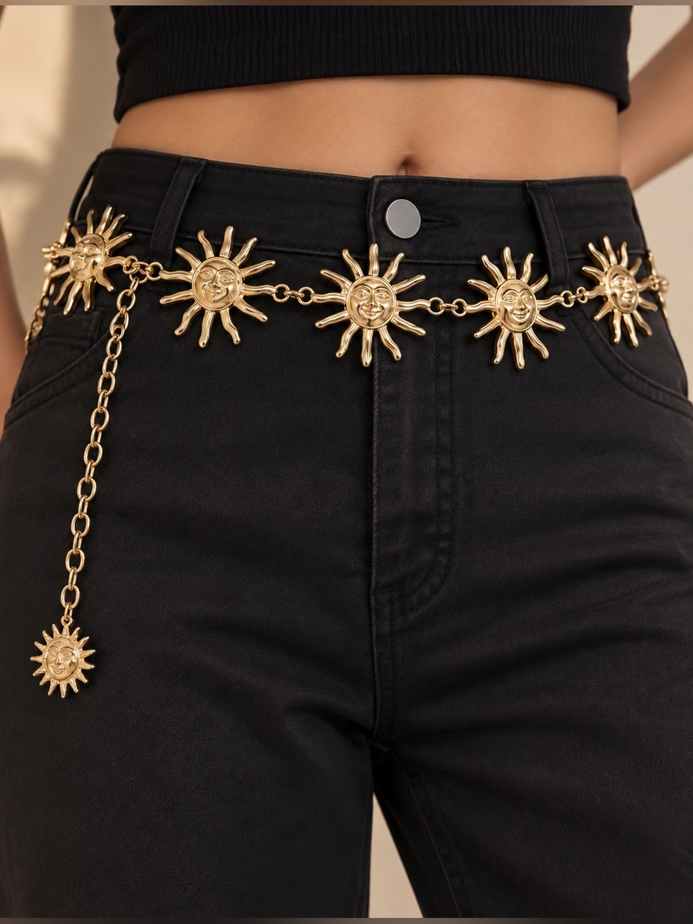 Gold Sunburst Chain Waist Belt